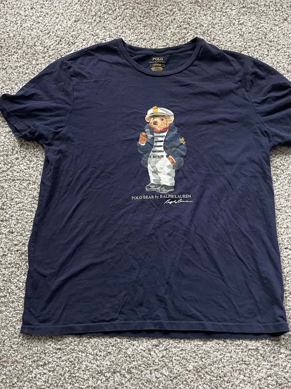 Polo Ralph Lauren Sea Captain Bear T-Shirt Navy Blue Graphic Crewneck Mens Large